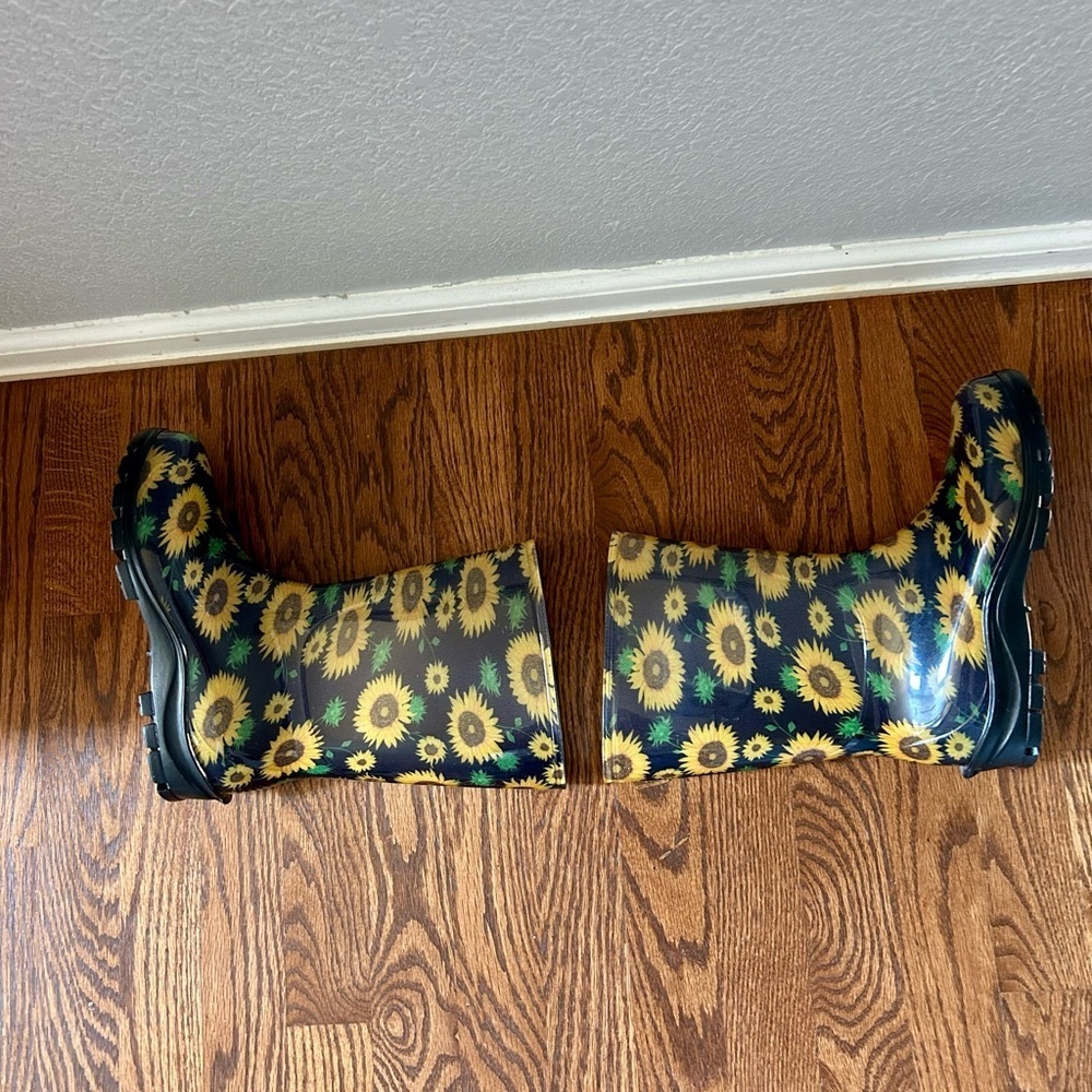 Rain/Garden Boots Water Proof Navy Yellow Fishermancore Sunflowers Size 37/6.5 - Picture 7 of 9